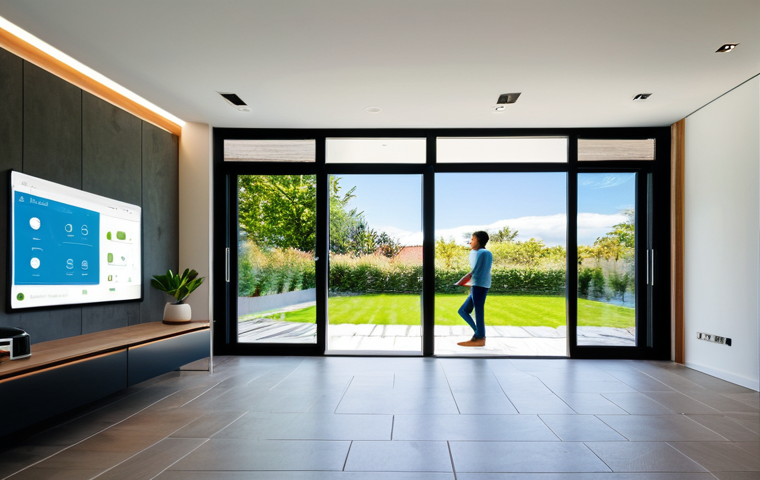 스마트홈에서의 환경 보호 솔루션 도입 - **Intelligent Thermostat: Climate Conductor**
    A close-up, eye-level shot of a sleek, modern smar...