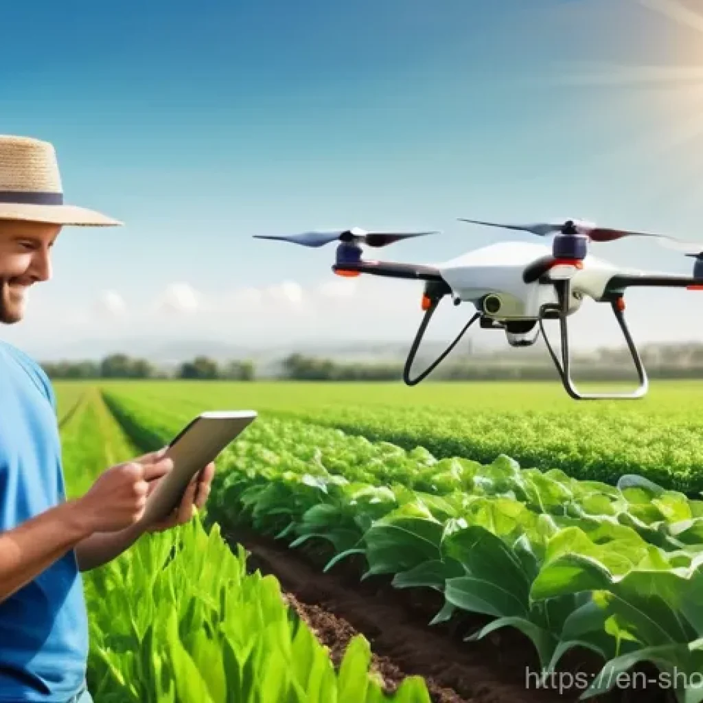 IoT 기기로 구축하는 스마트 빌리지 사례 - Smart Farming in Action**
A wide shot of a vibrant, healthy agricultural field in a picturesque rura...