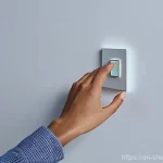 스마트홈에서의 사용자 인터페이스 디자인 방법 - **Prompt: Tactile Smart Dimmer Switch in a Modern Living Room**
    A close-up, eye-level shot of a ...