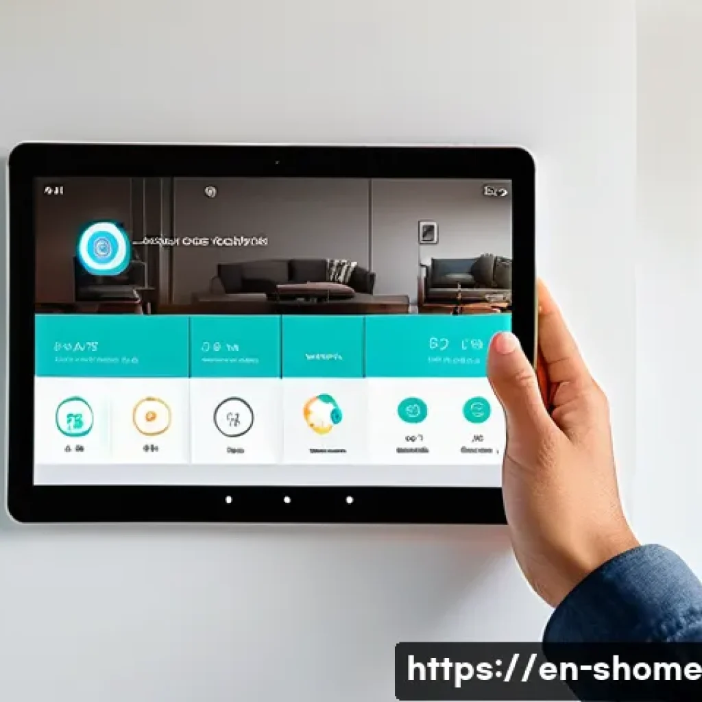 스마트홈 통합 관리 앱 추천 - A modern living room scene showcasing a unified smart home control app interface displayed on a slee...