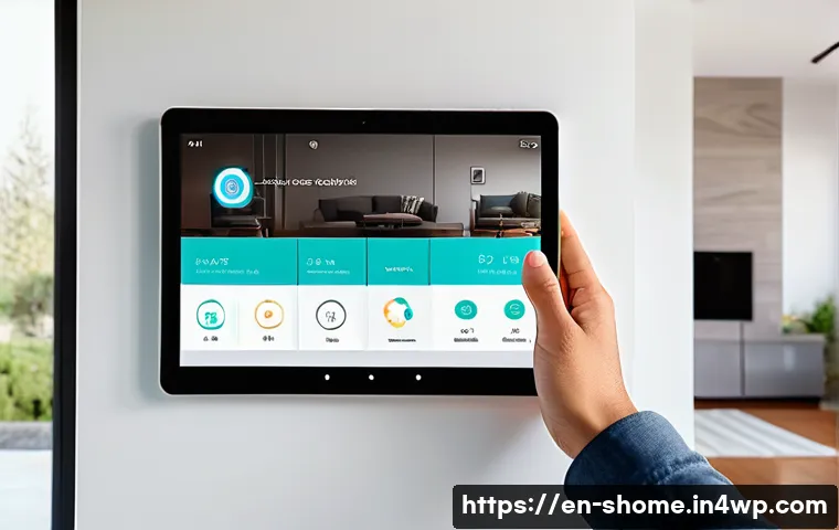 스마트홈 통합 관리 앱 추천 - A modern living room scene showcasing a unified smart home control app interface displayed on a slee...