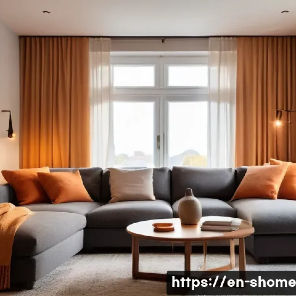 스마트 조명 색상 컨트롤과 활용법 - A cozy modern living room at dusk, illuminated by warm amber and soft orange smart lighting that cre...
