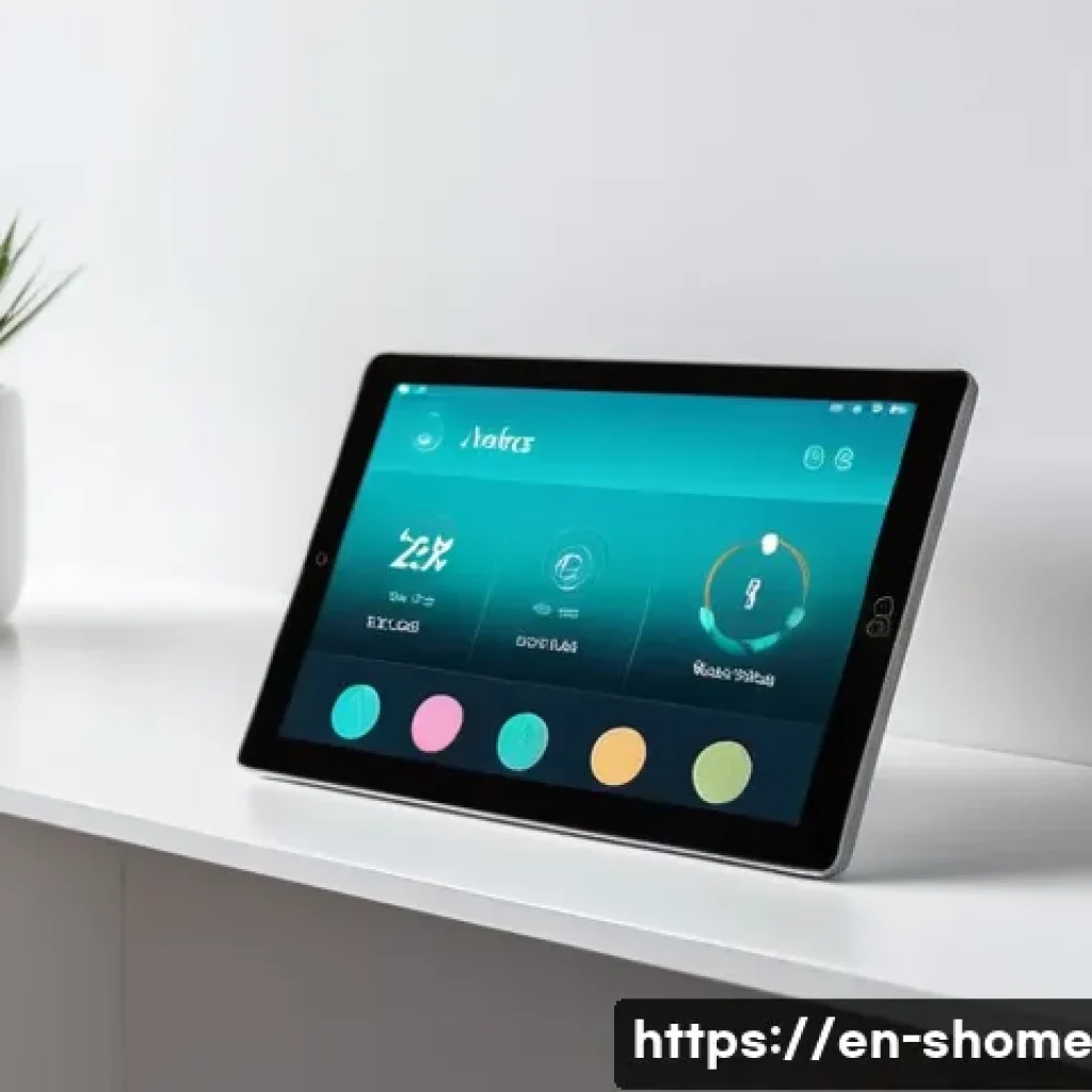 IoT 기기의 사용 편의성을 높이는 방법 - A sleek, modern smart home control panel interface displayed on a tablet screen, featuring a minimal...