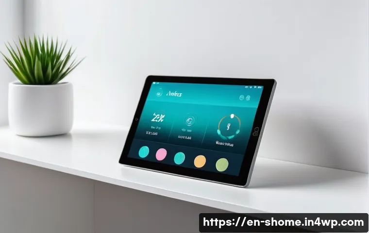 IoT 기기의 사용 편의성을 높이는 방법 - A sleek, modern smart home control panel interface displayed on a tablet screen, featuring a minimal...